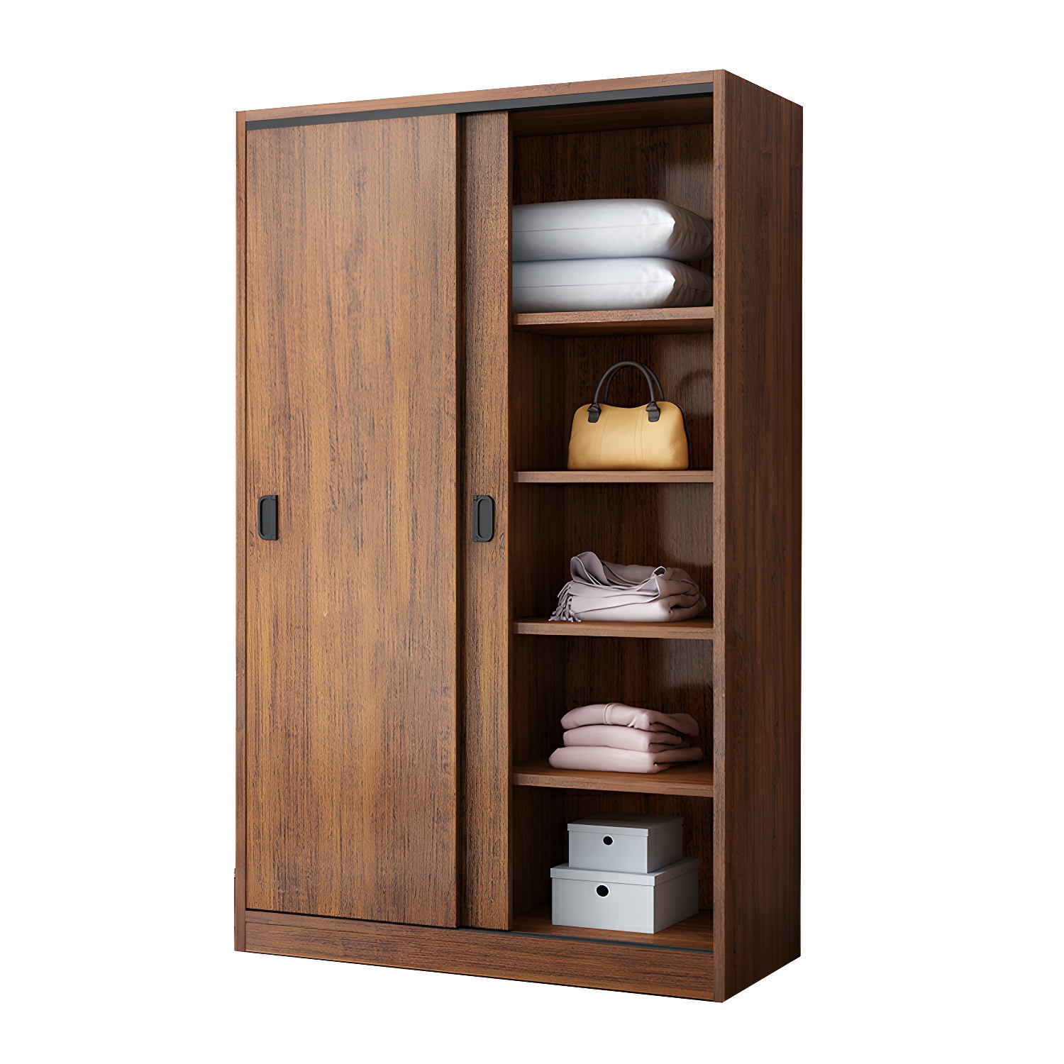 Modern Wooden Wardrobe Armoire with 3 Clothing Rods and Interior Shelves - image 5