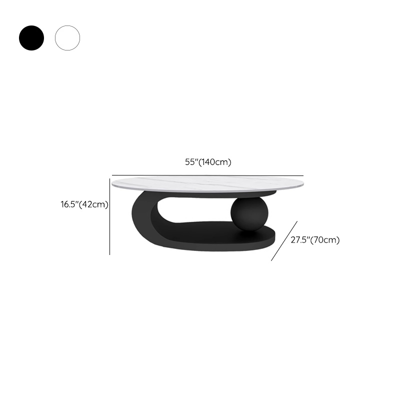 Oval White Stone Modern Coffee Table with Metal Abstract Base - image 19