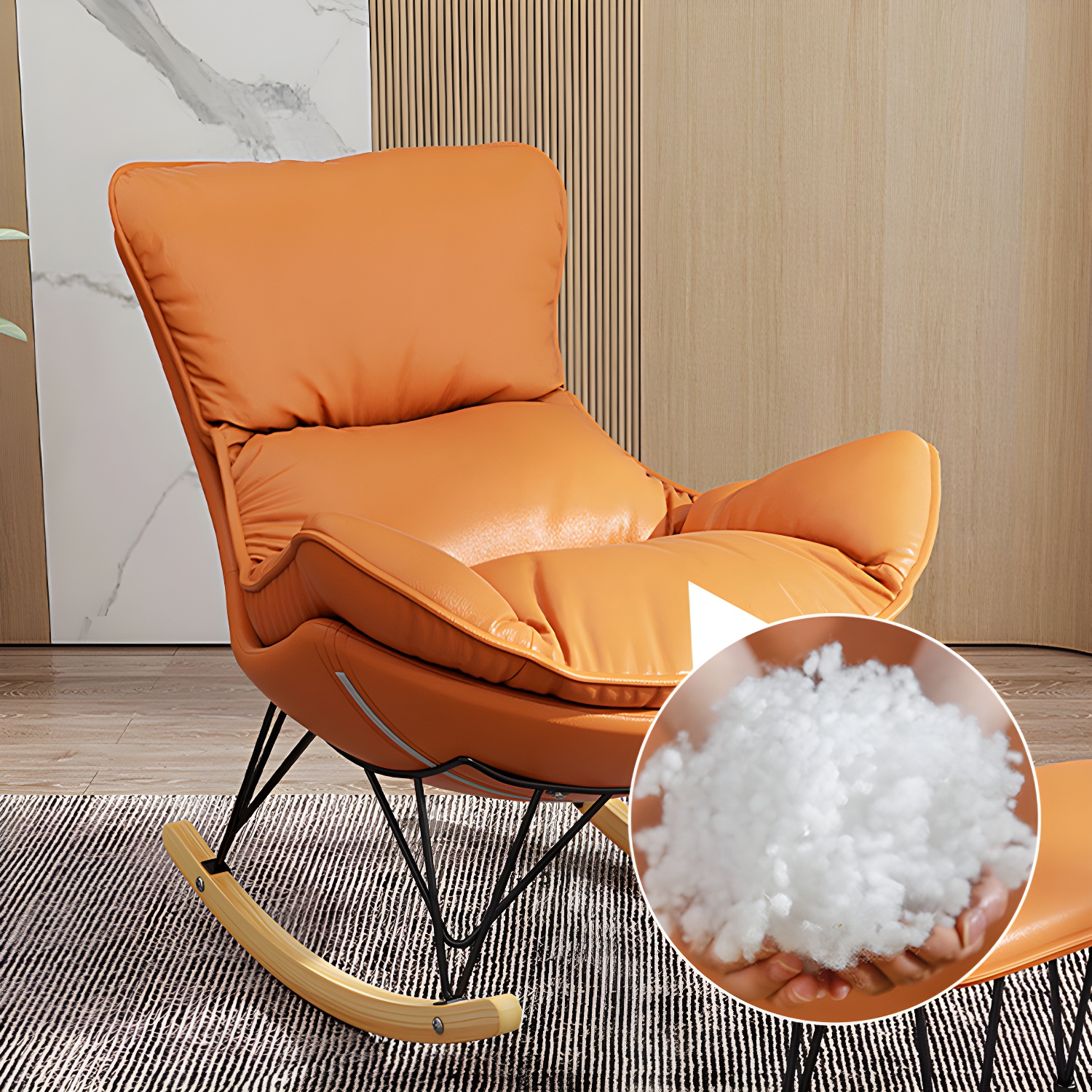 Wing Back Rocking Chair Solid Wood Rocker Chair with Ottoman - image 14