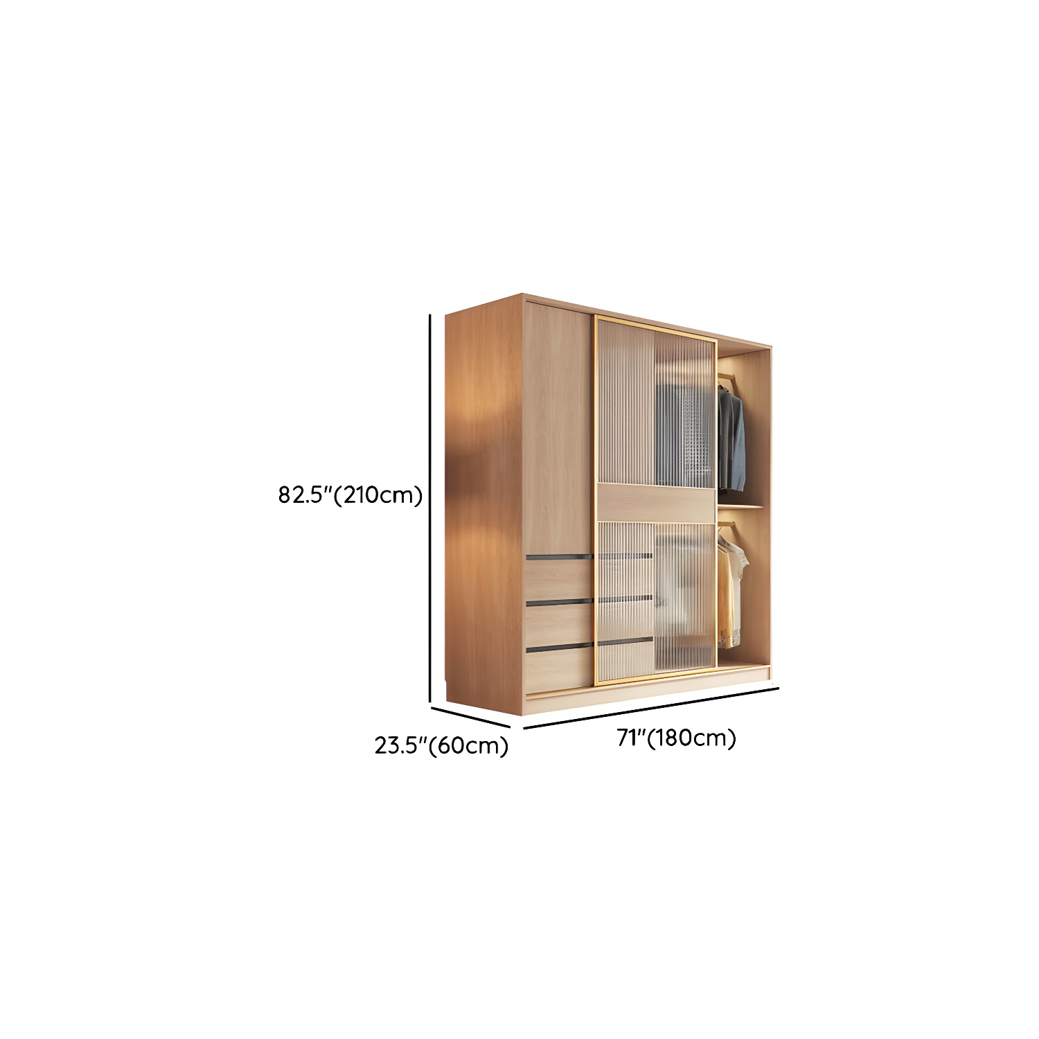 Contemporary Brown Wood Panels Armoire with Shelves and Glass Door for Bedroom - image 10