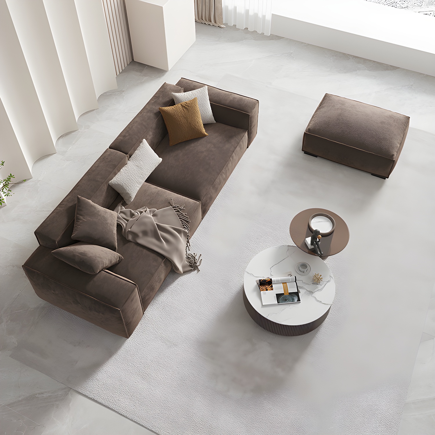 Brown Scandinavian Sectional/Sofa with Square Arm for Apartment - image 3