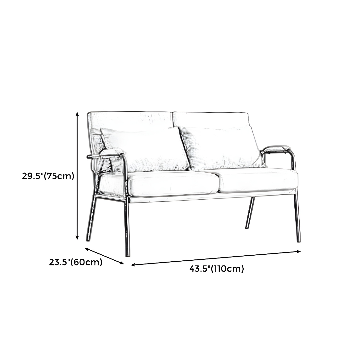 Black Industrial Linen Sofa with Bolster Pillows 29.53"High Square Arm Sofa - image 20
