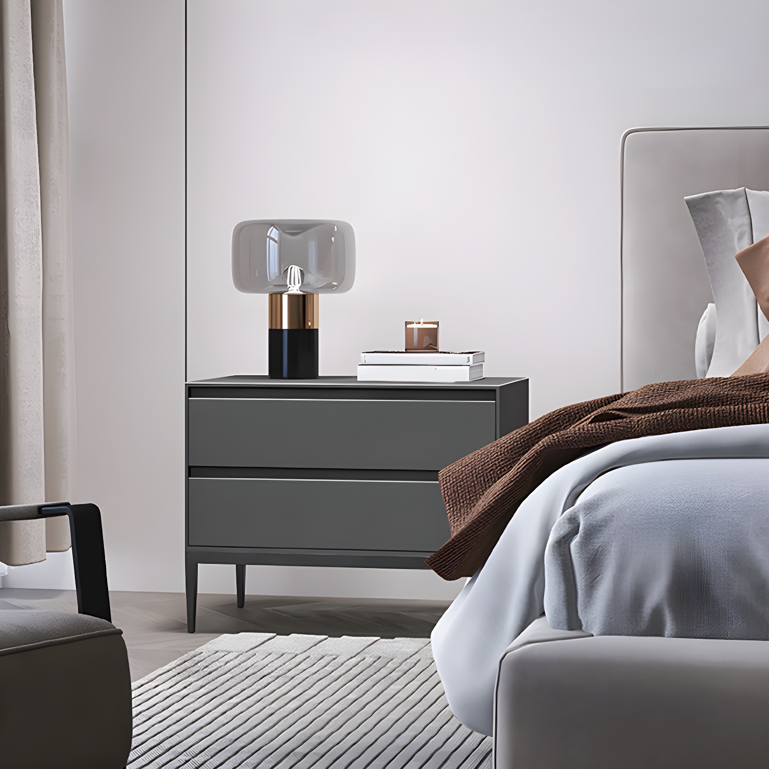 Wooden Night Table Contemporary Bedside Cabinet with 2 Drawers - image 7