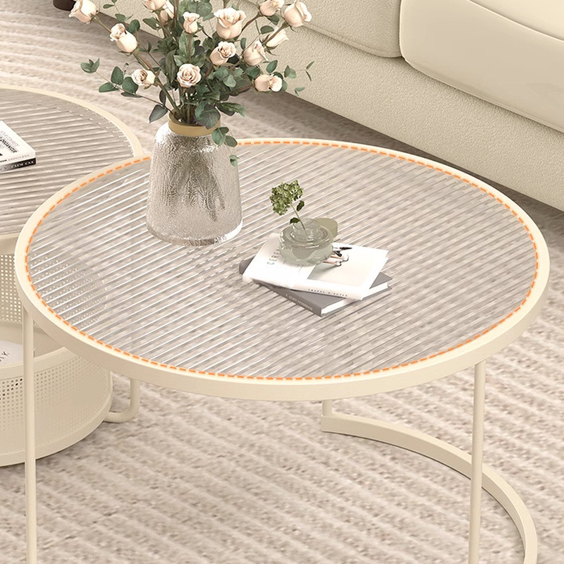 Tan/Transparent Glass Top Nested Accent Table with Frame Base and Stockroom Storage - image 5