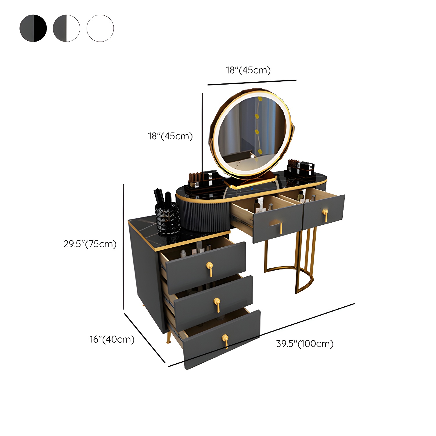 Contemporary Vanity Makeup Dressing Table Stool Set with Storage Drawers - image 15