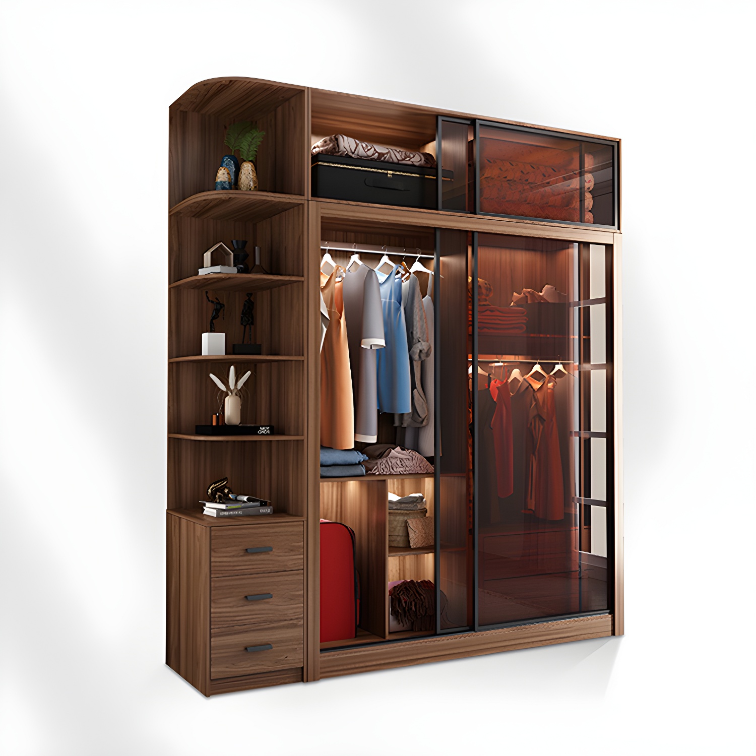 Bedroom Sliding Door Wardrobe Modern Brown Cabinet with Glass Doors - image 5