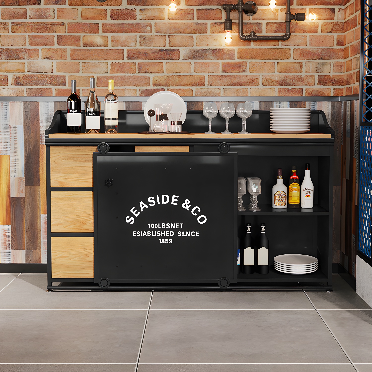 Industrial Metal Sideboard with Drawers, Cabinets, and Open Storage - 3 Drawers, 1 Interior Shelf - image 17