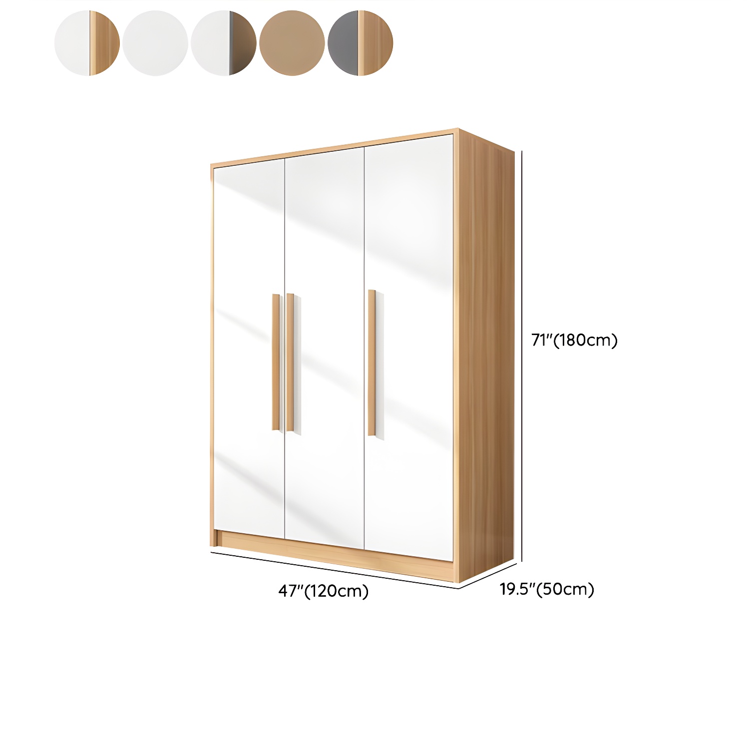 Scandinavian Wood Handle Storage Wardrobe with Metal Clothing Rod and Shelves - image 11