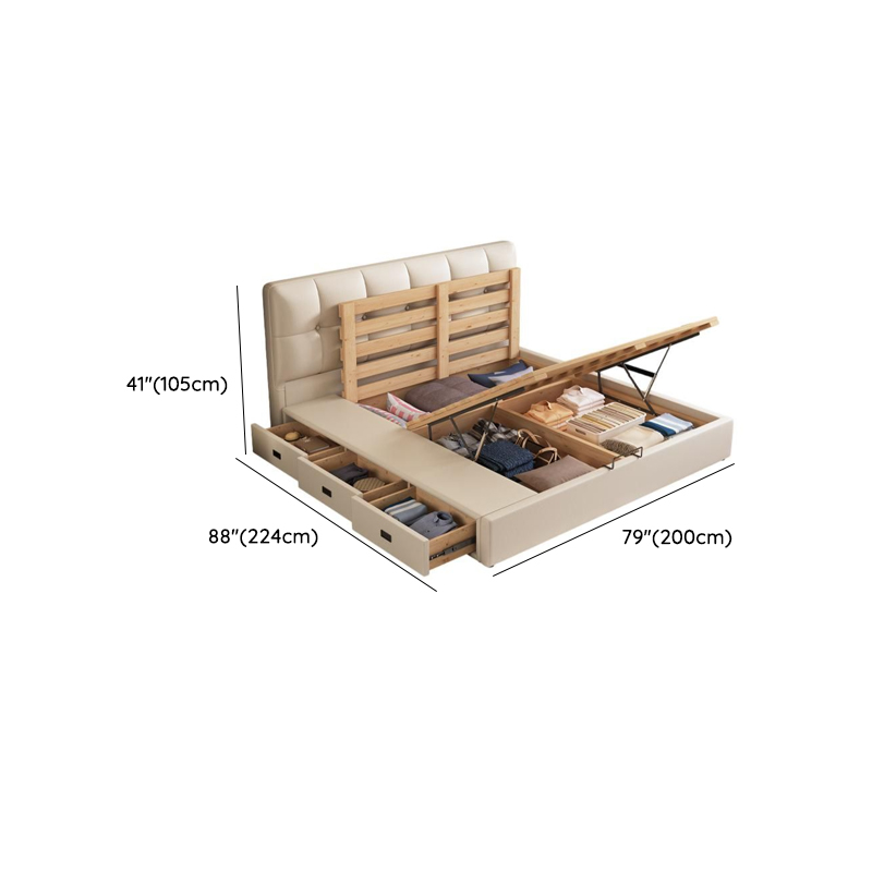 Cream Solid Color Stitch-tufted Storage Platform Bed/Storage Panel Bed with Sponge Filling Headboard Panel, 3 Storage Boxes Included/Not Included - image 18