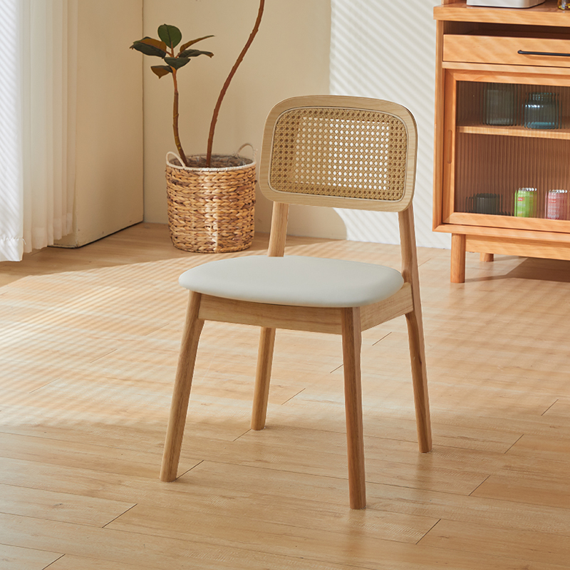 Leatherette/Wood/Rattan Entwined Balanced Armless Chair with Uncovered Back and Timber Legs in Sepia/Ink/Wood Color in a Scandinavian Style - image 9
