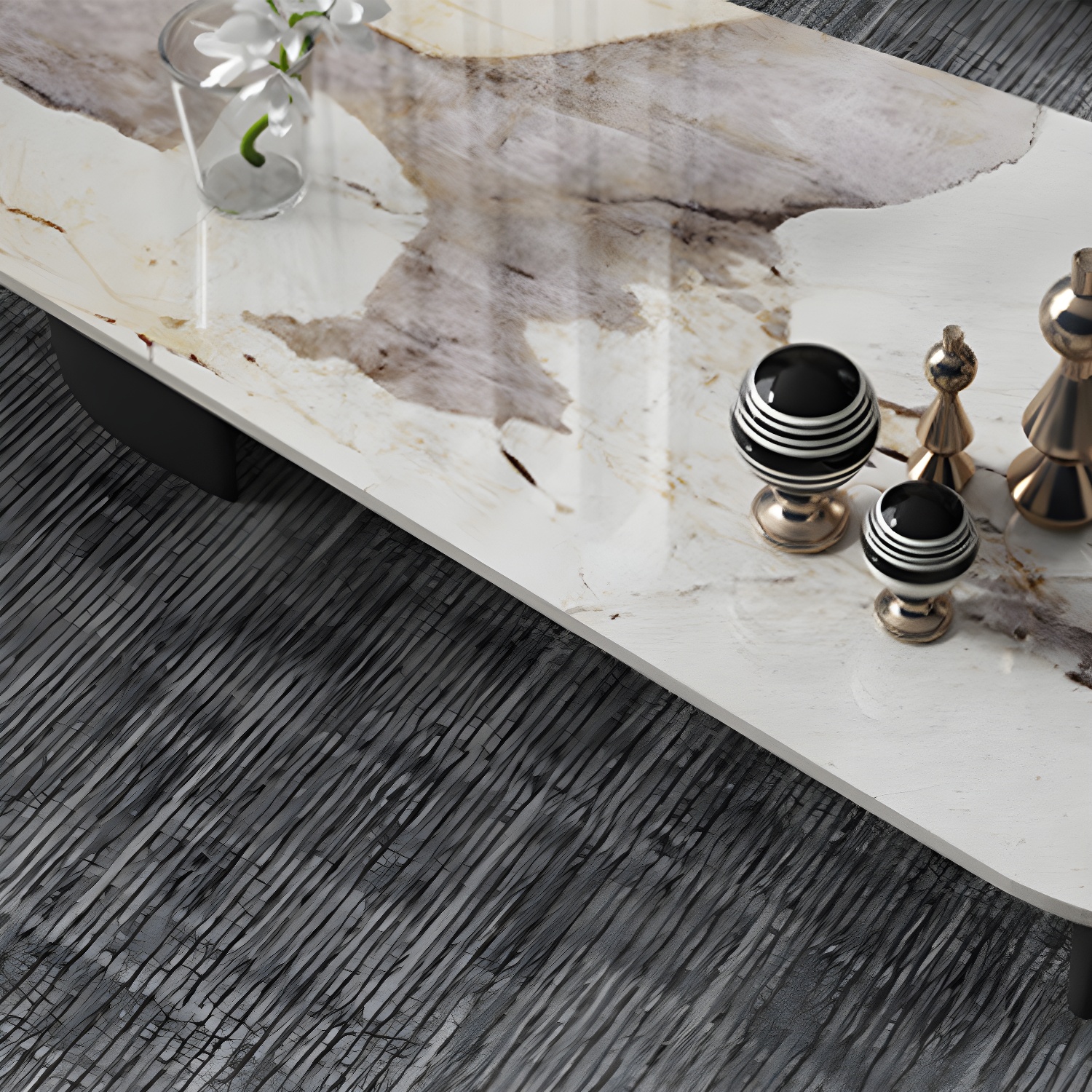 Pedestal Design Marble Metal Steel Black Pedestal Free Shape Coffee Table - image 5