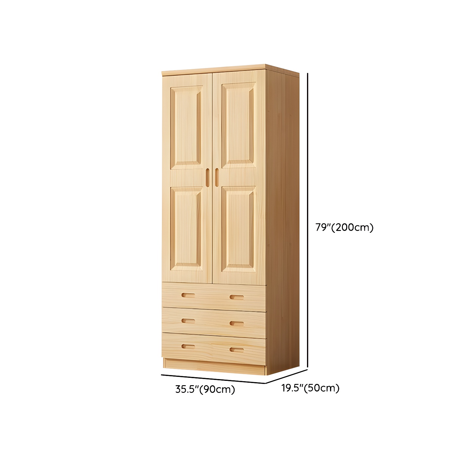 Modern Natural Pine Wardrobe Armoire with Drawers and Clothing Rod - image 16