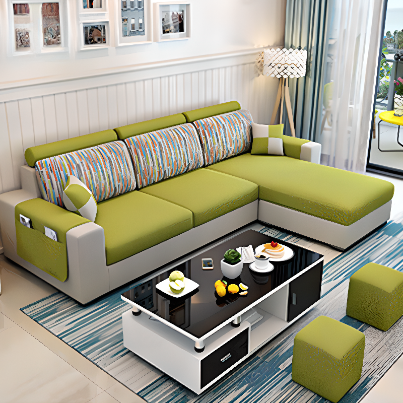 L-Shape Corner Sectional in Lavender/Olive Green/Beige with Left Hand Facing/Right Orientation - image 5
