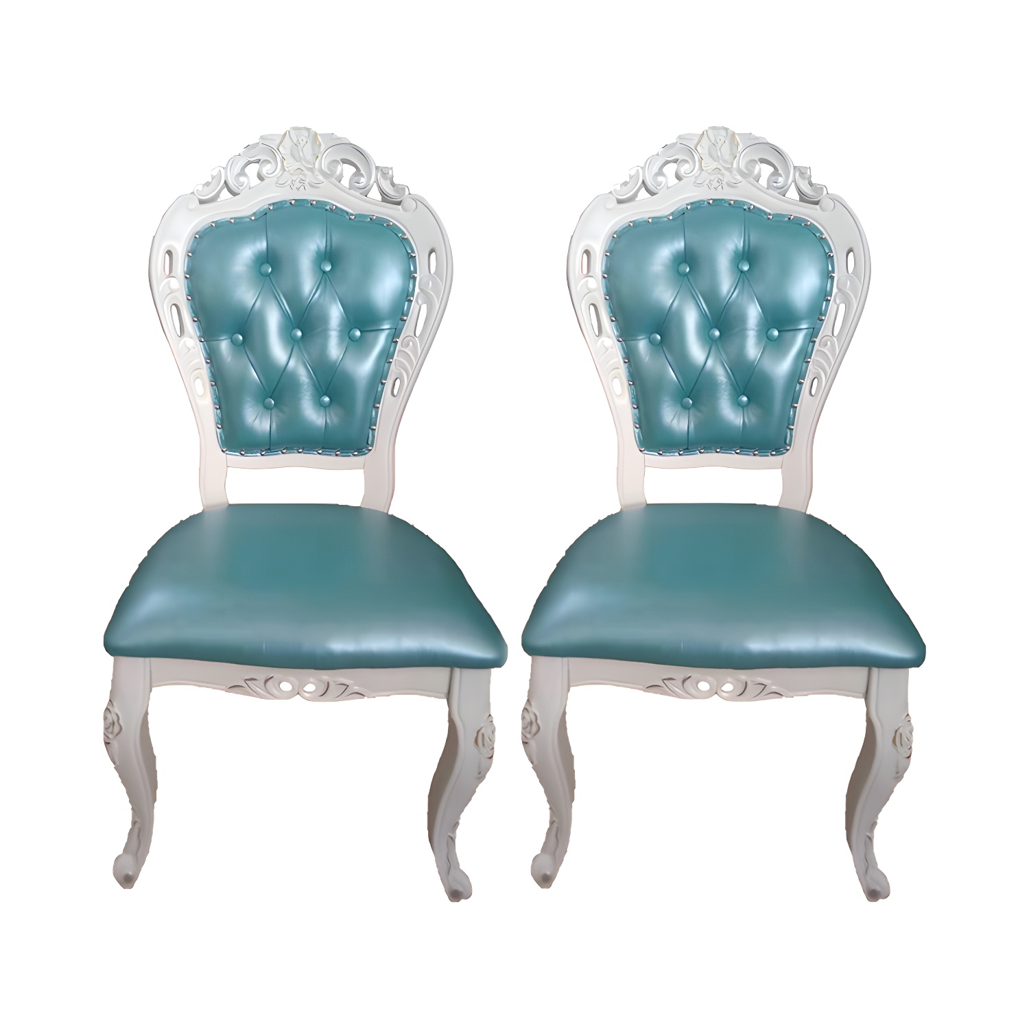 Victorian Rubberwood King Louis Back Chair Matte Finish Leather Dining Chair (Set of 2) - image 3