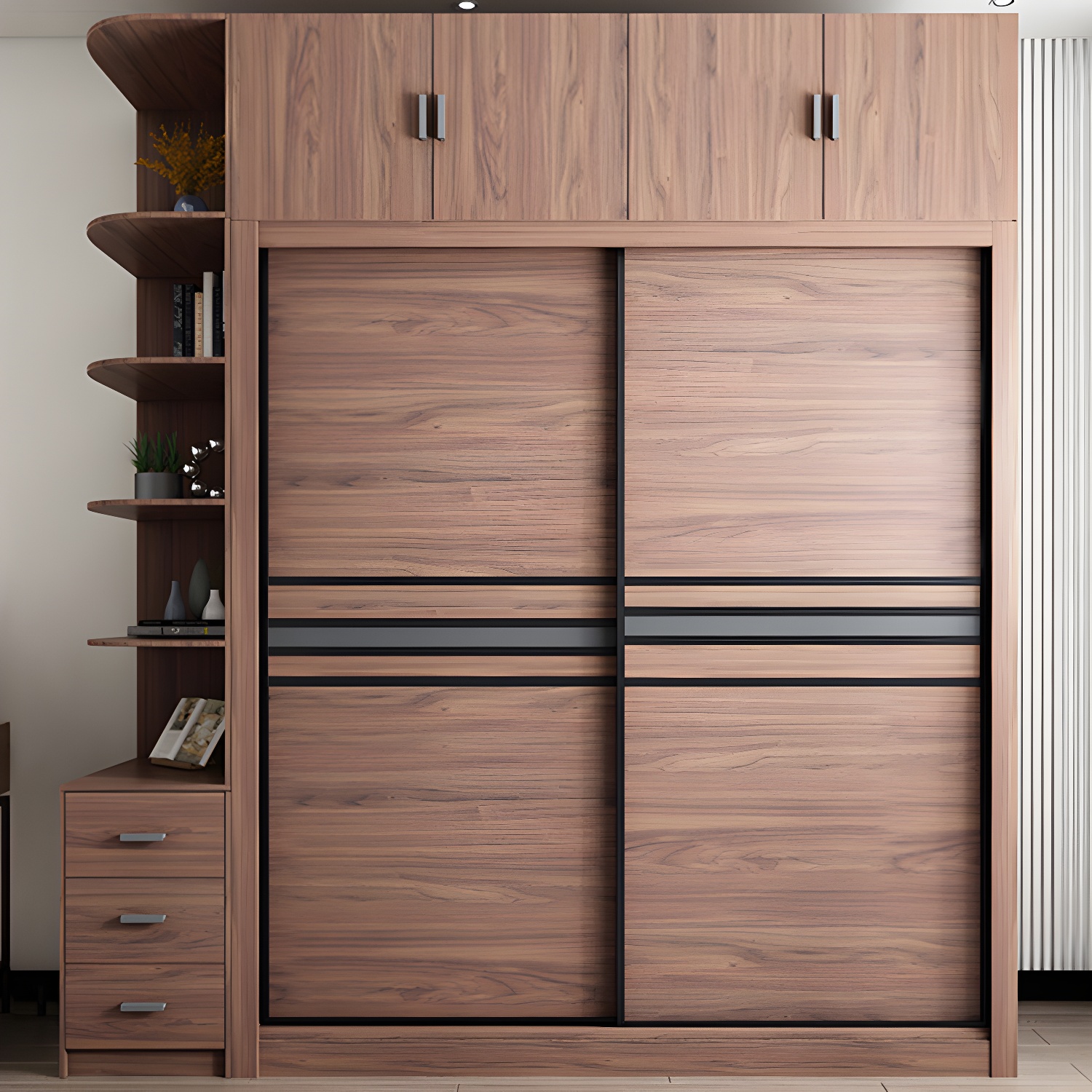 Brown Engineered Wood Wardrobe Armoire Modern Wardrobe Closet - image 13