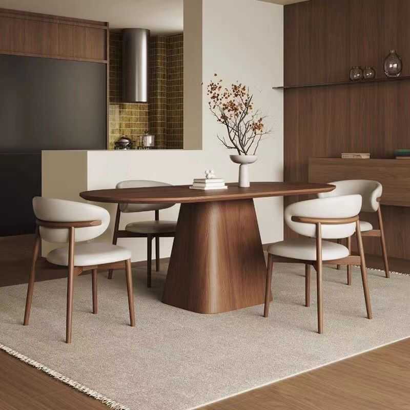 Art Deco Elliptical Wood Dining Table Set Dining Table for 6/Seats 4 - image 3