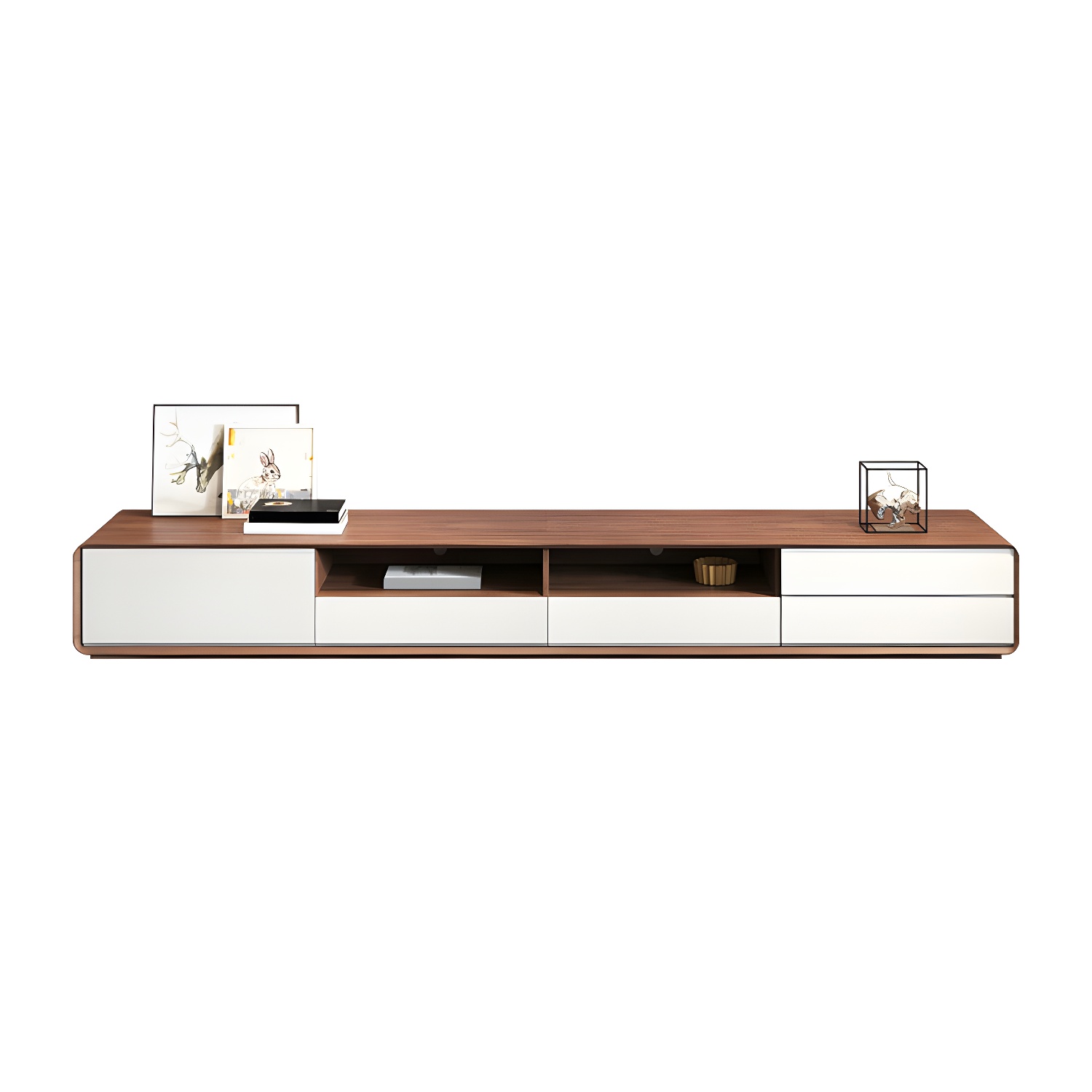 Scandinavian Wood TV Stand with Drawers and Cabinet for Long TVs - Cable Management Included - image 9