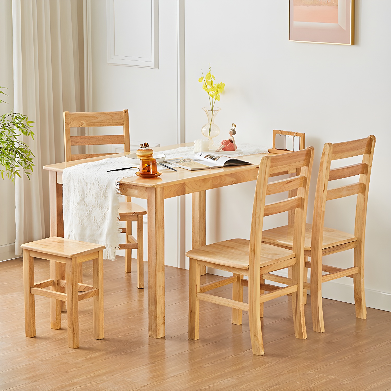 Elegant Scandinavian Natural Oak Wood Dining Table - Slim Legs, Standard Height for Kitchen & Dining - image 10