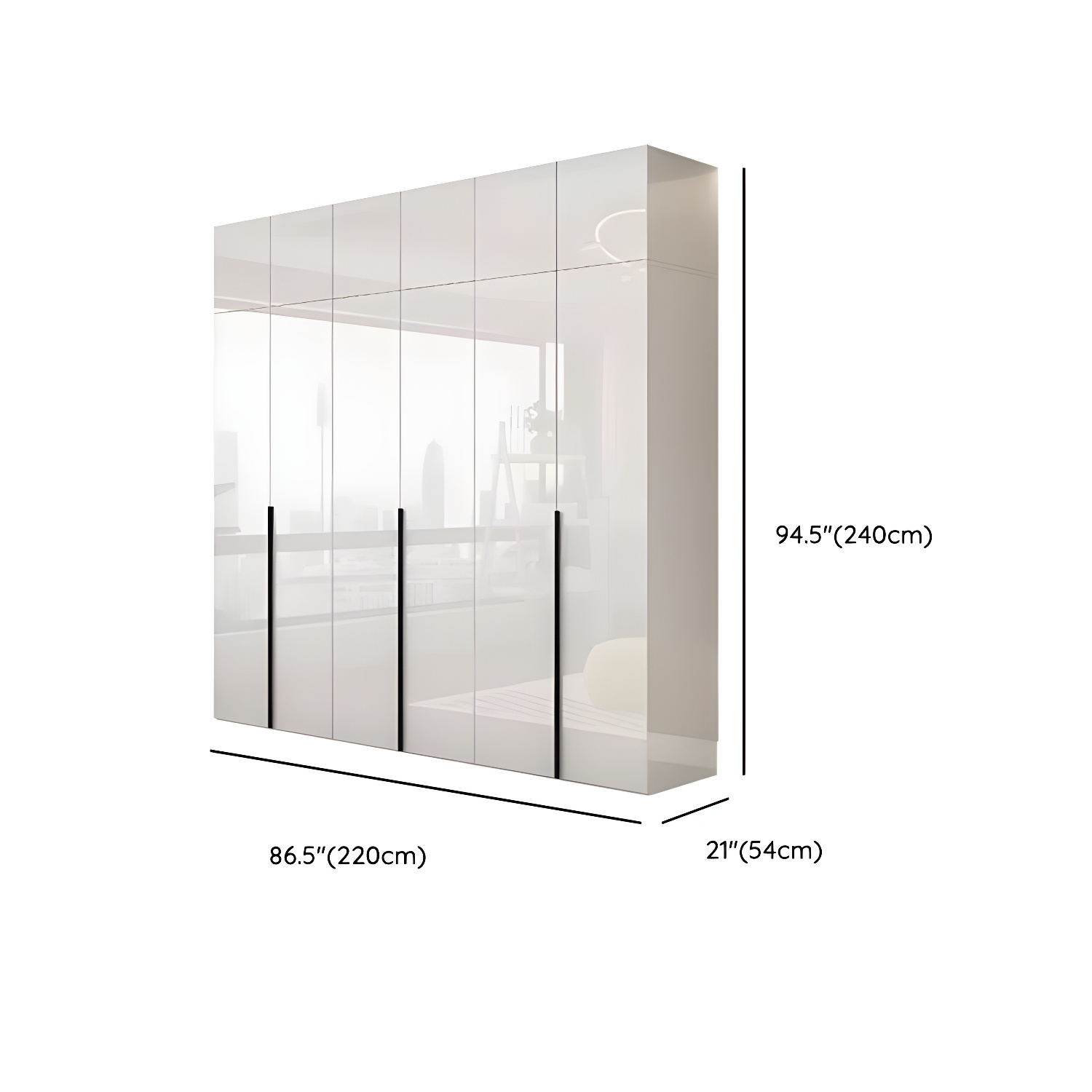 Modern white wood wardrobe armoire with hinged doors, clothing rod & shelves - image 24