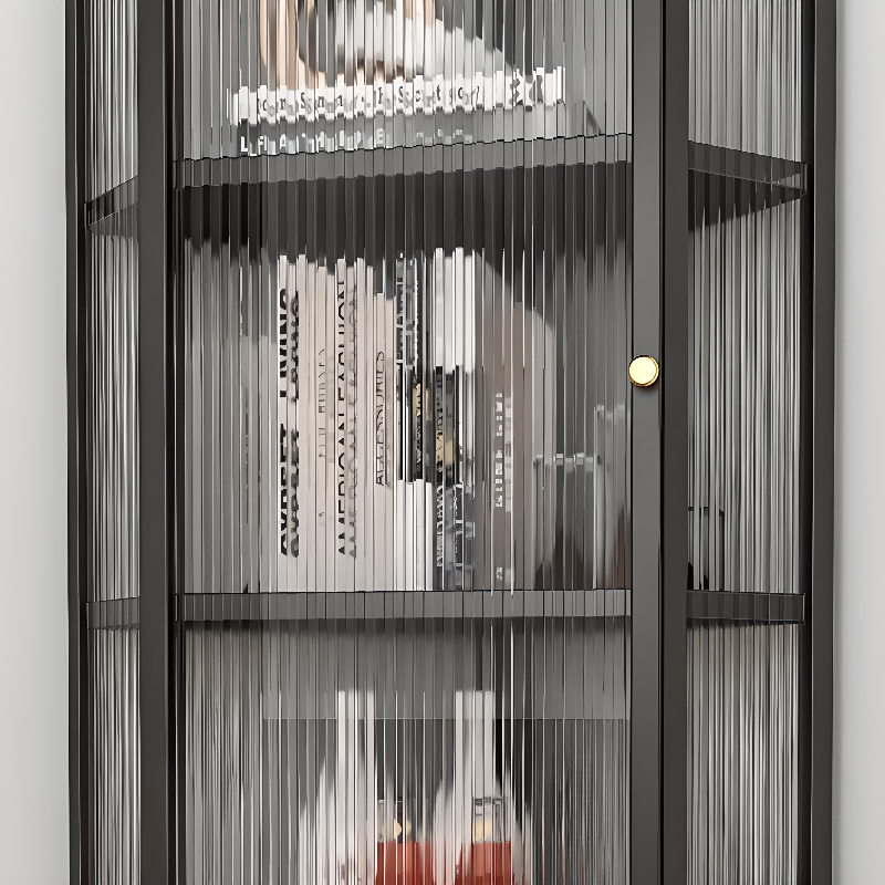 Contemporary Corner Utility Cabinet with 1 Cabinet, Iron Countertop, Glass Door, Pull Knobs, and Black/White/Off White Top - image 9