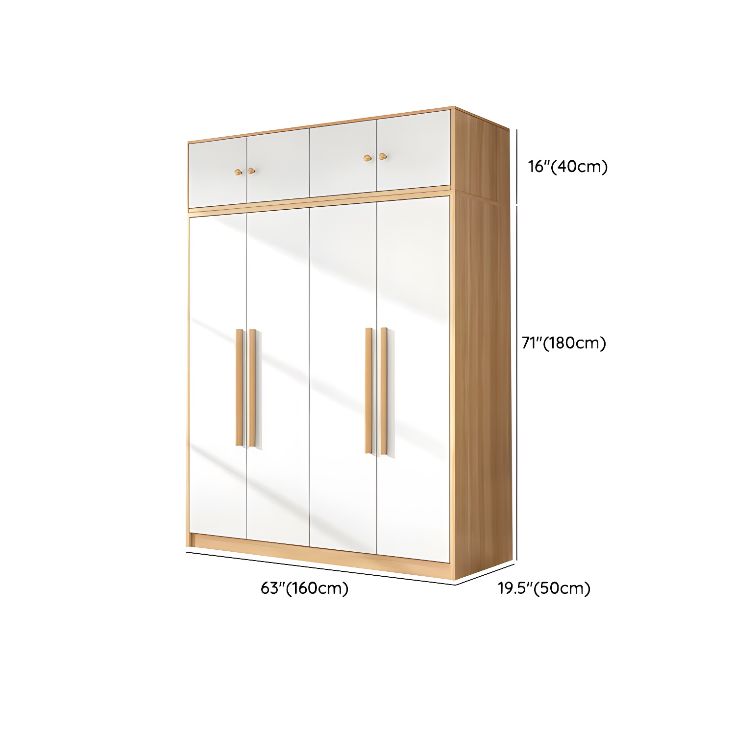 Scandinavian Wood Handle Storage Wardrobe with Metal Clothing Rod and Shelves - image 16