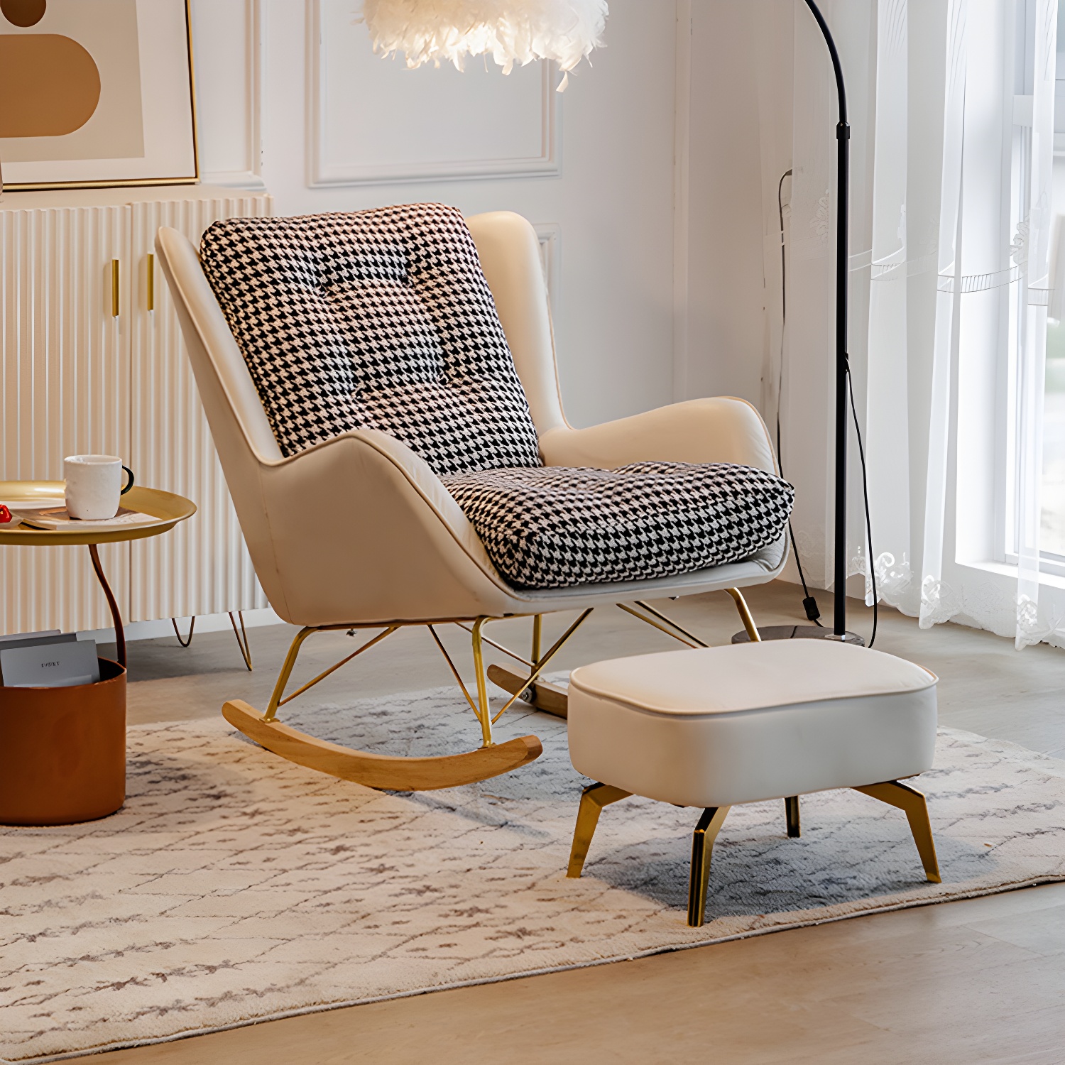 Modern Upholstered Rocker Chair Metal Frame Friction Resistant Rocker Chair for Home - image 19