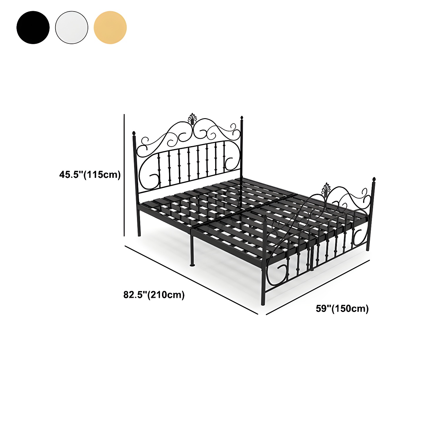 Glam Metal Bed Frame with Camelback Open-Frame Headboard and Footboard - image 14