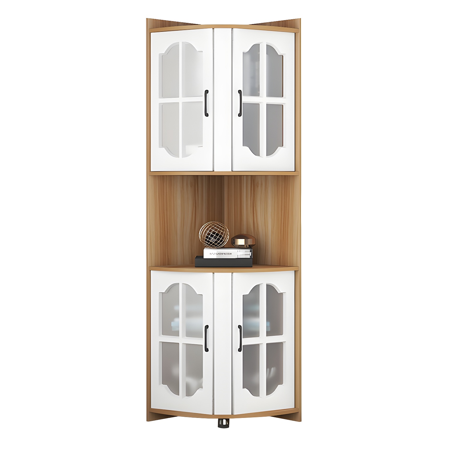Corner Modern Glass Door Accent Cabinet with Wood Base and 2 Exterior Shelves - image 5
