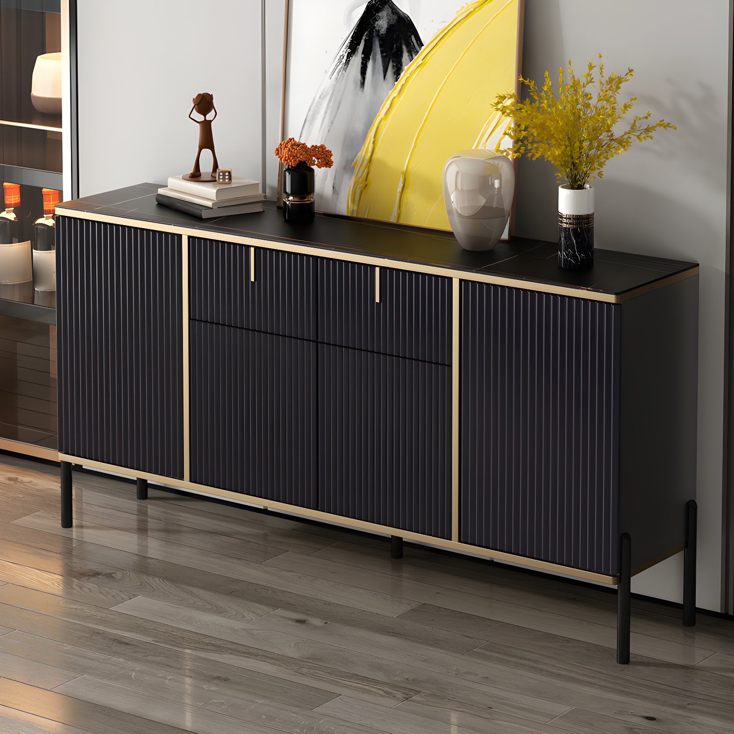 Artificial Wood Sideboard Glam Sideboard with Doors for Living Room - image 7