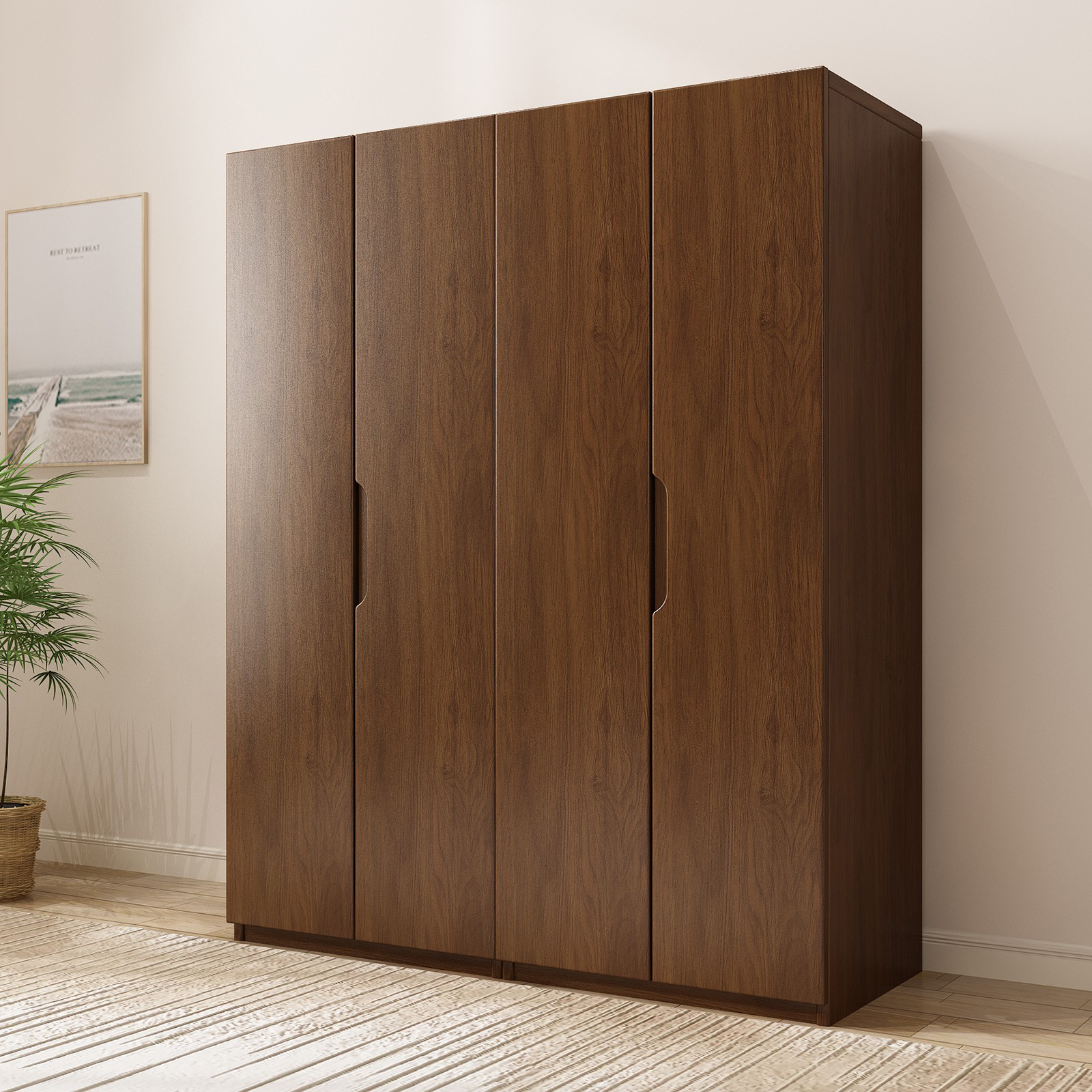 Contemporary Oak Solid Wood Wardrobe Freestanding Multifunctional Wardrobe - image 3