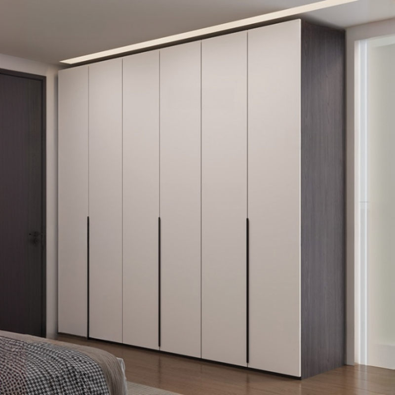 Light Gray Modish Laminate Independent Wardrobe Armoire with Compartments, Interior Shelves, and Gate