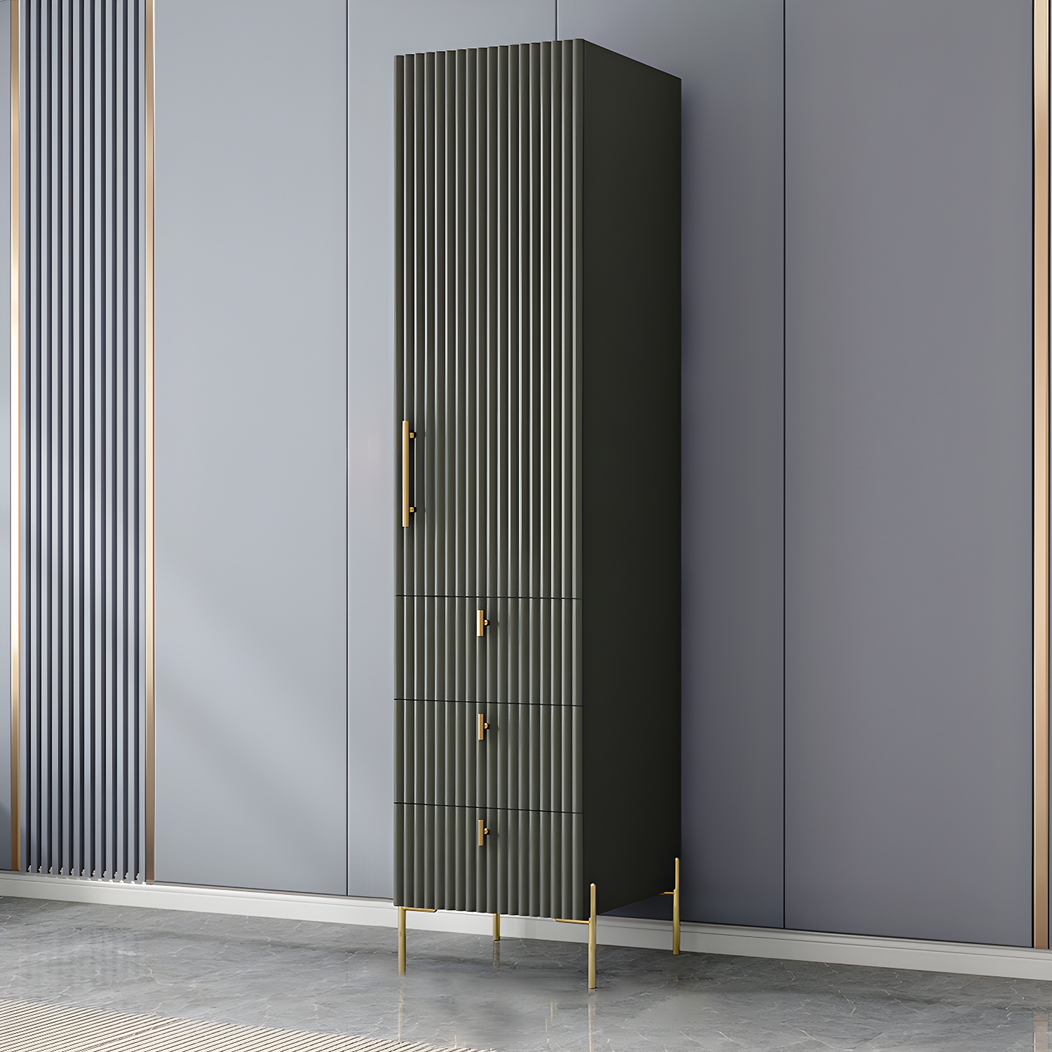 Modern Wardrobe Cabinet Engineered Wood with Garment Rod in Green/Blue/White/Grey - image 3