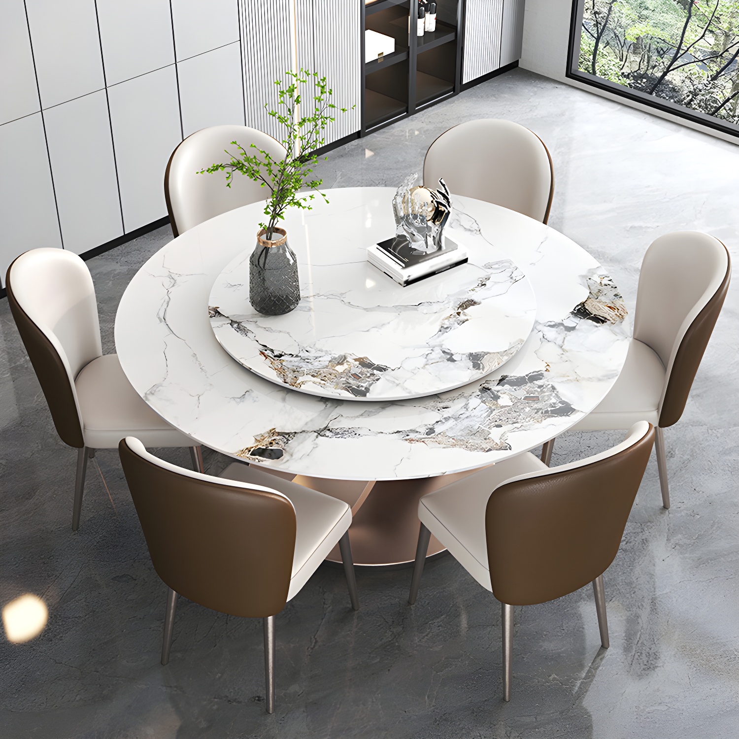Modern 1/4/7 Pieces Dining Table Set with Sintered Stone Top Stainless Steel Dinette Set - image 3