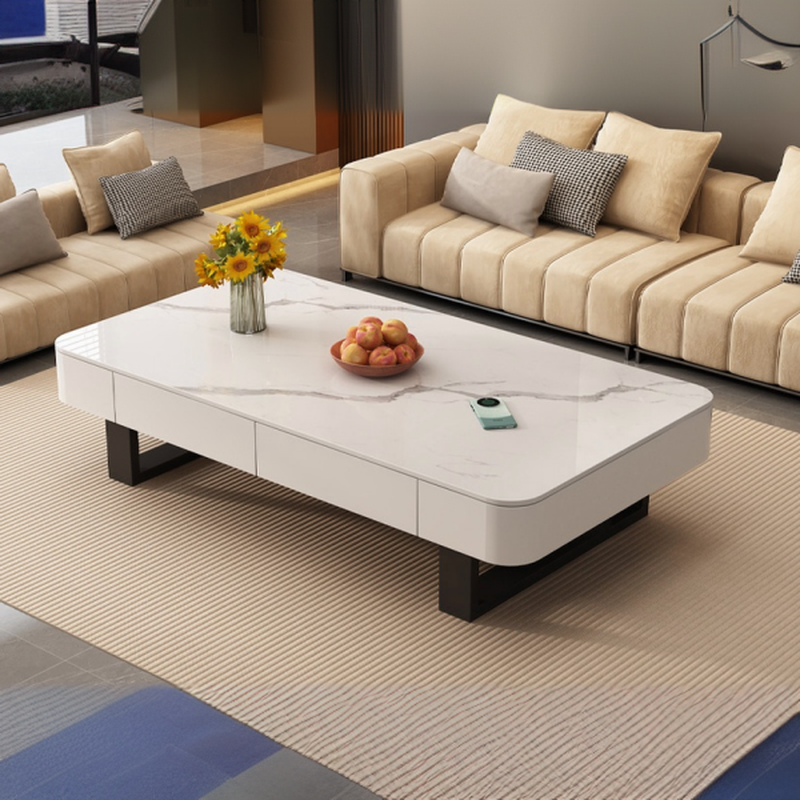 Funky Single Rock Side Table with Toboggan Base, Gray/White Square Top, and 1 Drawer - image 3