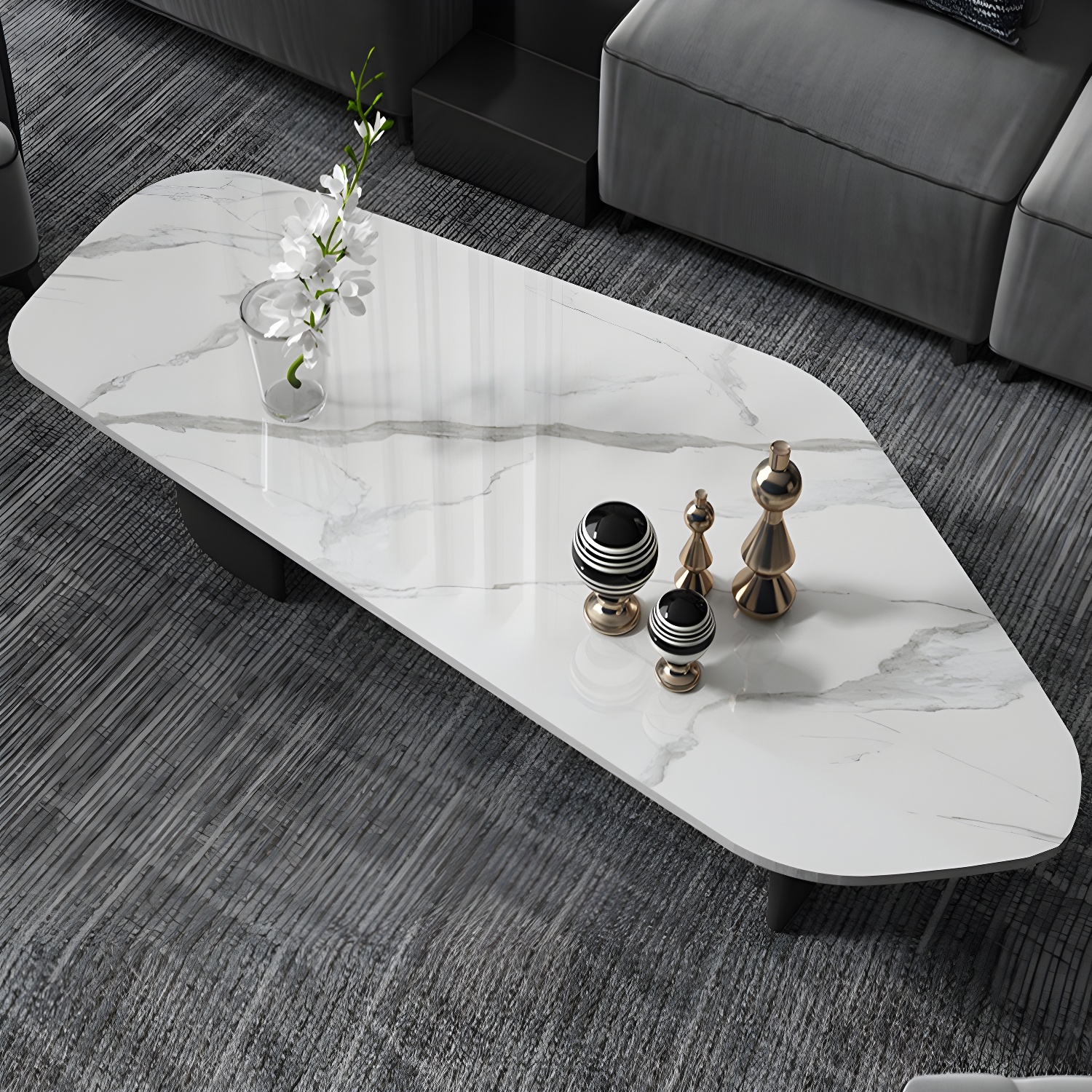 Glam Irregular Slate Top Cocktail Table Sled 15.7" H Coffee Table - image 5