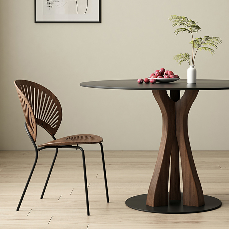 Round Modern Stone Top Dining Table with Solid Wood Pedestal Base - image 7