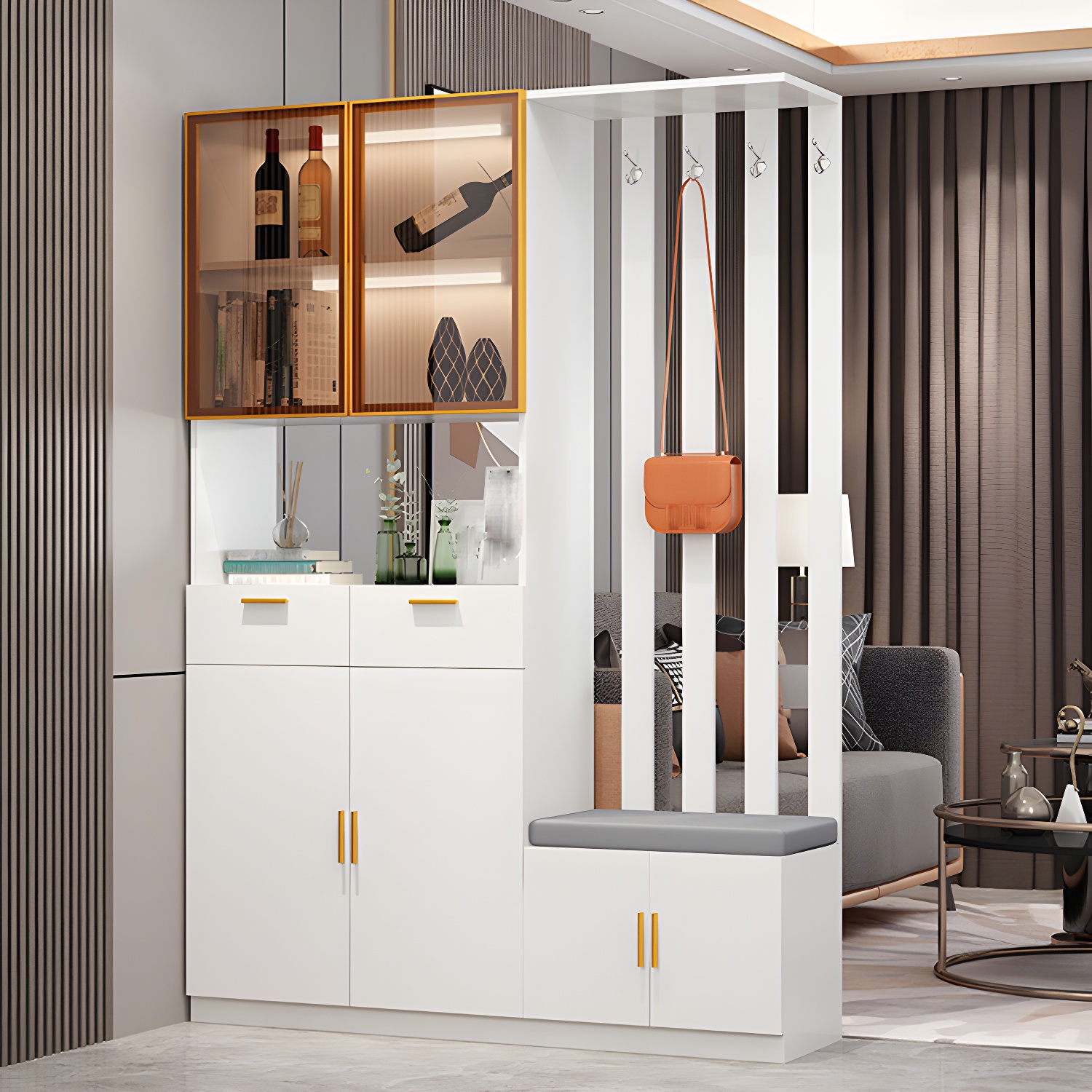 Contemporary 3-door Wooden 11.81" Wide Accent Cabinet with Drawer - image 4