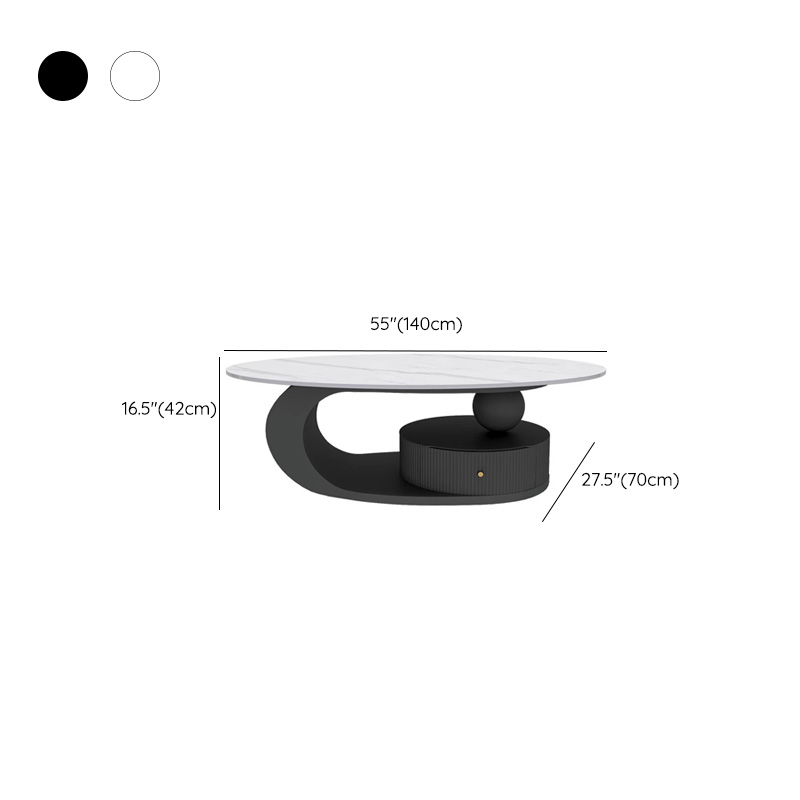 Oval White Stone Modern Coffee Table with Metal Abstract Base - image 20