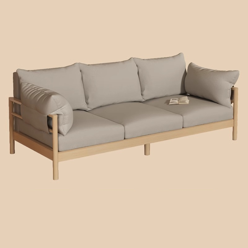 Contemporary Modern Solid Color Stain Resistant Standard Sofa in Light Gray/Off-White/Amber Color with Armrest, Seats 3, and Slipcover