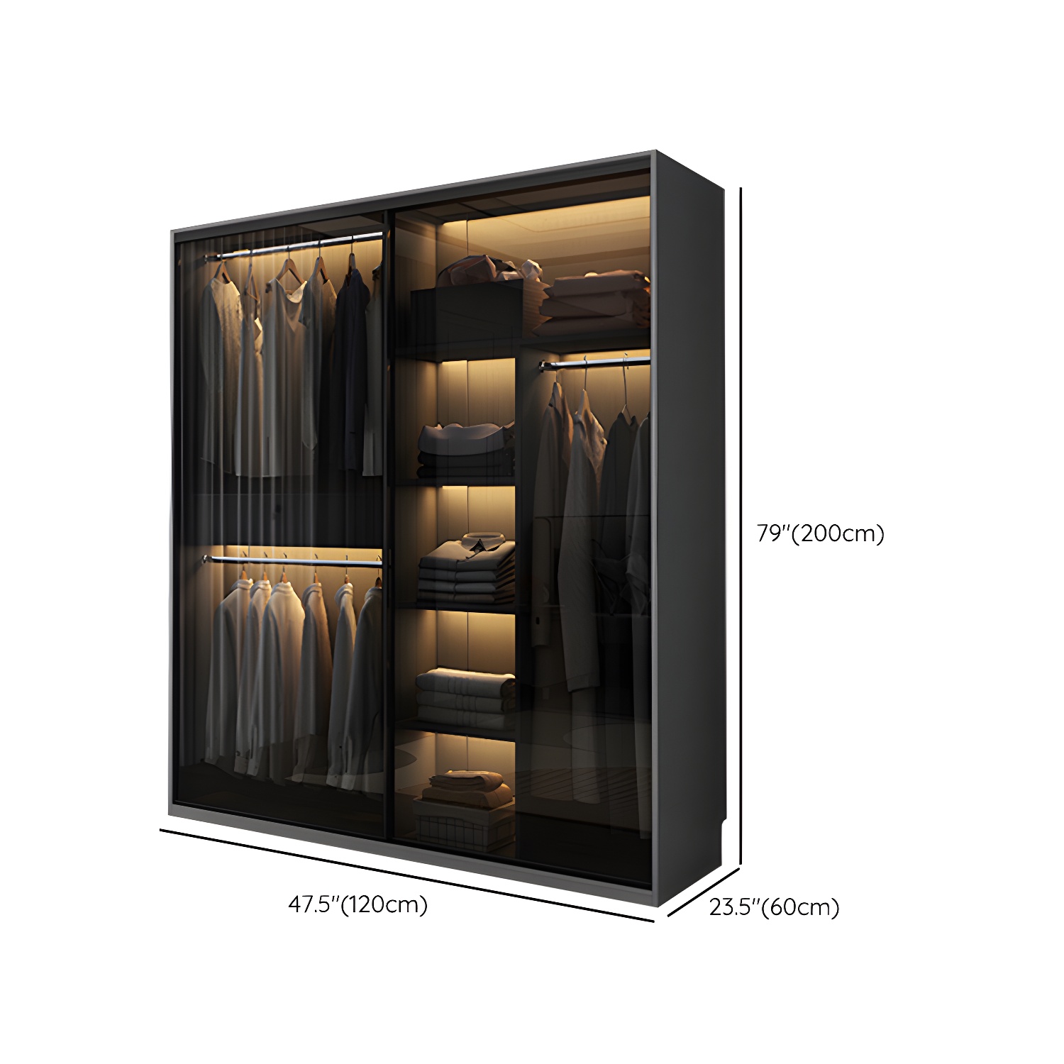 Modern Style Glass Wardrobe Bedroom Wardrobe Closet with 1 Drawer - image 13