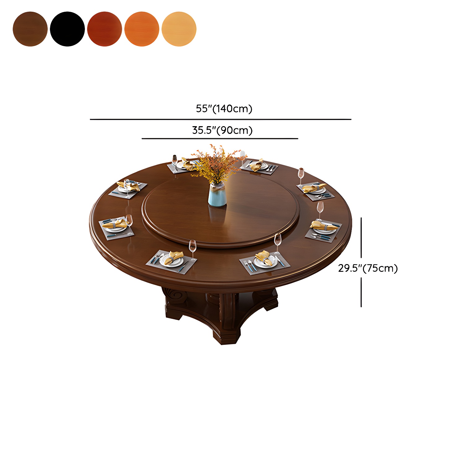 Round Solid Wood Dining Table Modern Turntable Furniture with Pedestal Base - image 19