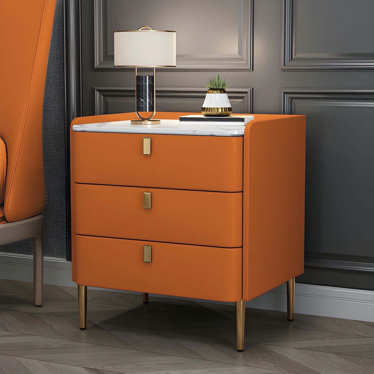 Glam Style Sintered Stone Top Drawer Storage Nightstand for Bedroom - image 16