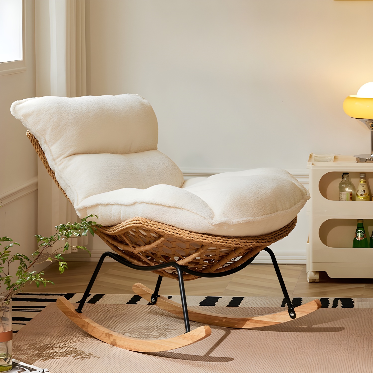 Traditional Armless Design Indoor Rocking Chair with rattan Frame and Nature Wood Legs - image 6
