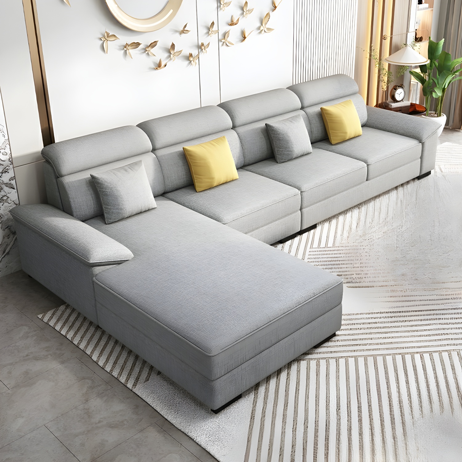 Modernism Pillow Top Arm Sectional with Chaise for Living Room - image 4