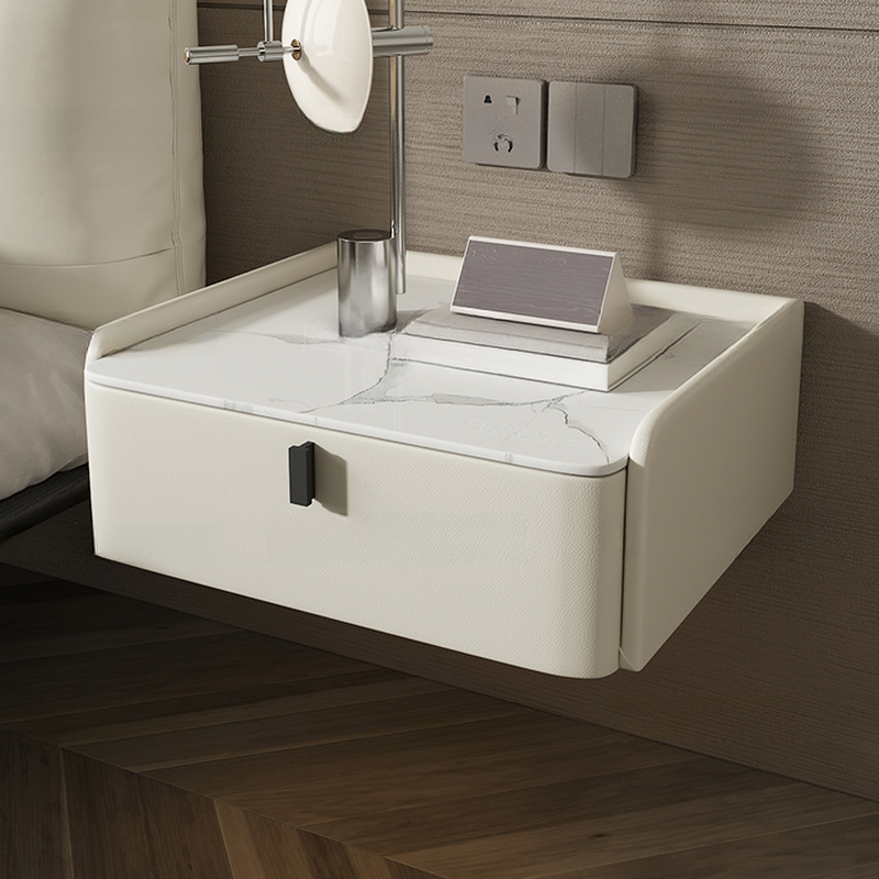 Organic Modern Bedside Cabinet Nightstand with 1 Drawer, Stone Countertop, and Hanging Shelf - image 10