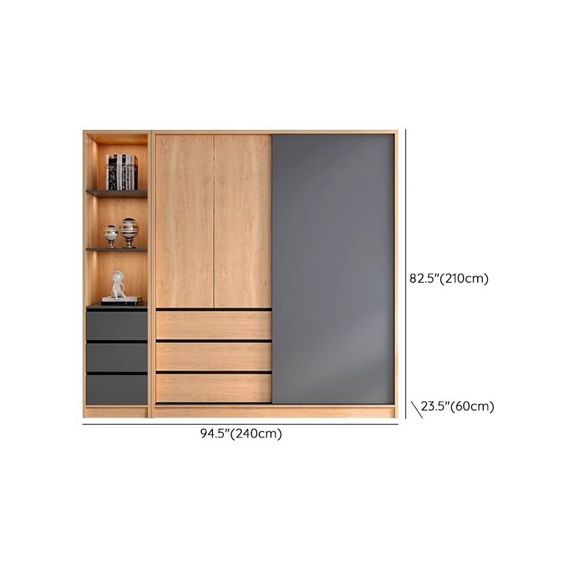 3-Drawer 0-Cabinet Natural Wood Wardrobe Armoire with 3 Clothing Rods - image 24