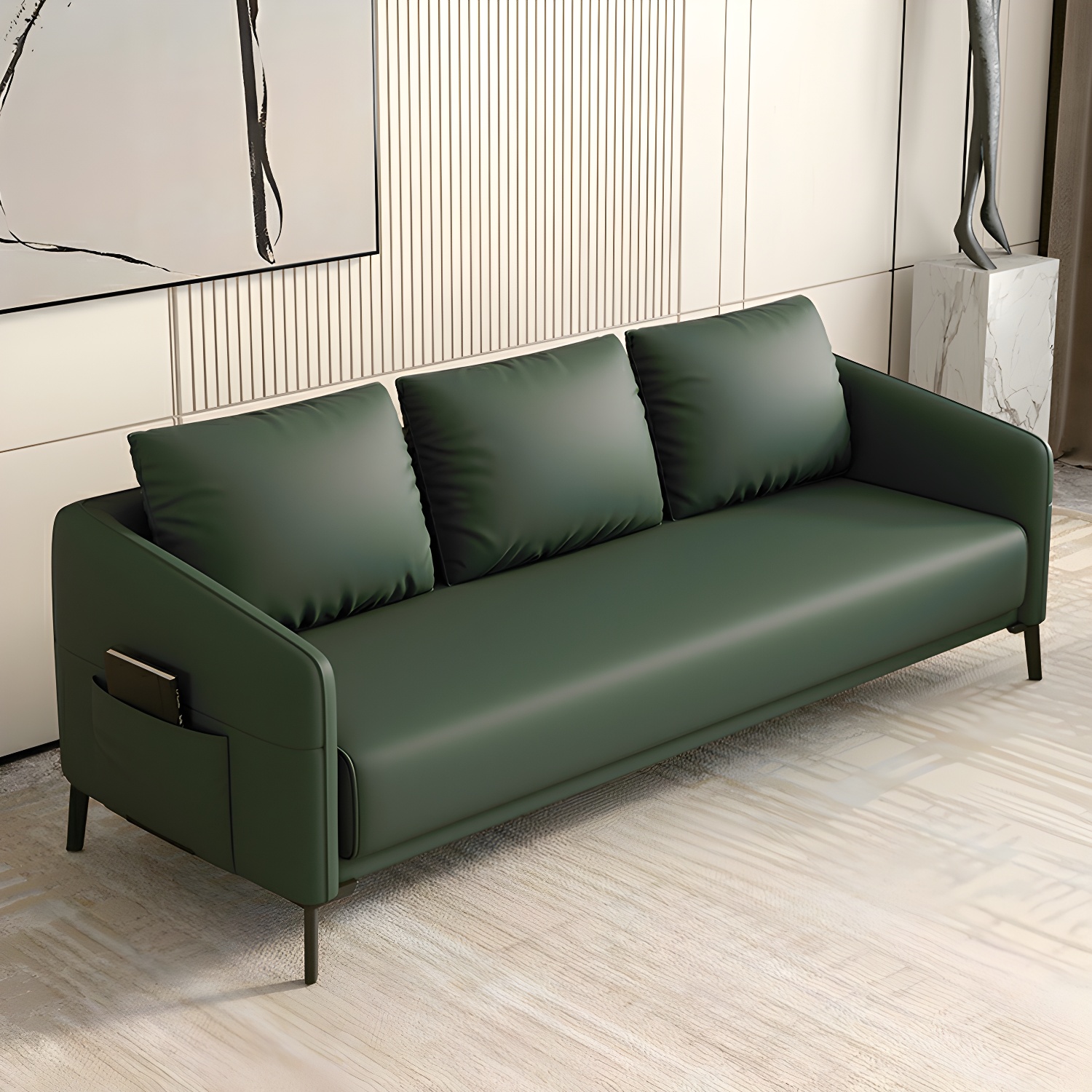 Modern Wood Frame Standard Sofa with Square Arms in Solid Color & Tear Resistant