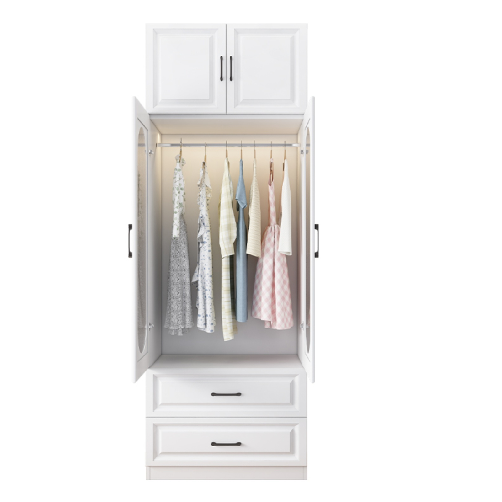 White Modish Timber Wardrobe with Soft Close Door, Interior Shelves, and Hanging Rod