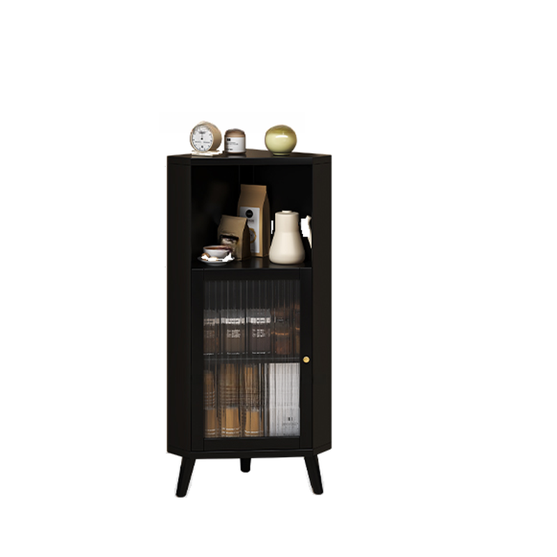 Standalone Corner Beech Midnight Black/Auburn Utility Storage Cabinet with Flexible Shelf, Glazed Door & 2 Cabinets/1 Cabinet