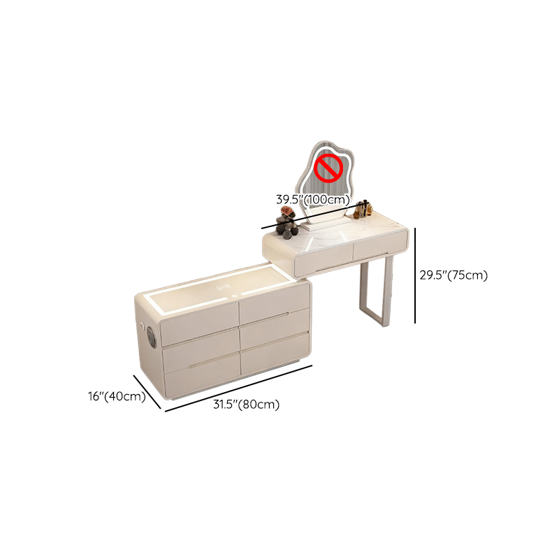 Simplistic Large Vanity Set with Stone Table Top, Clear Seating, 8 Drawers, and Mirror Lights - image 6